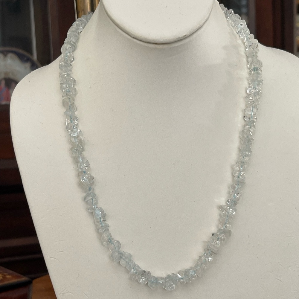 Natural crystal quartz tumbled bead & brass tone metal clasp necklace